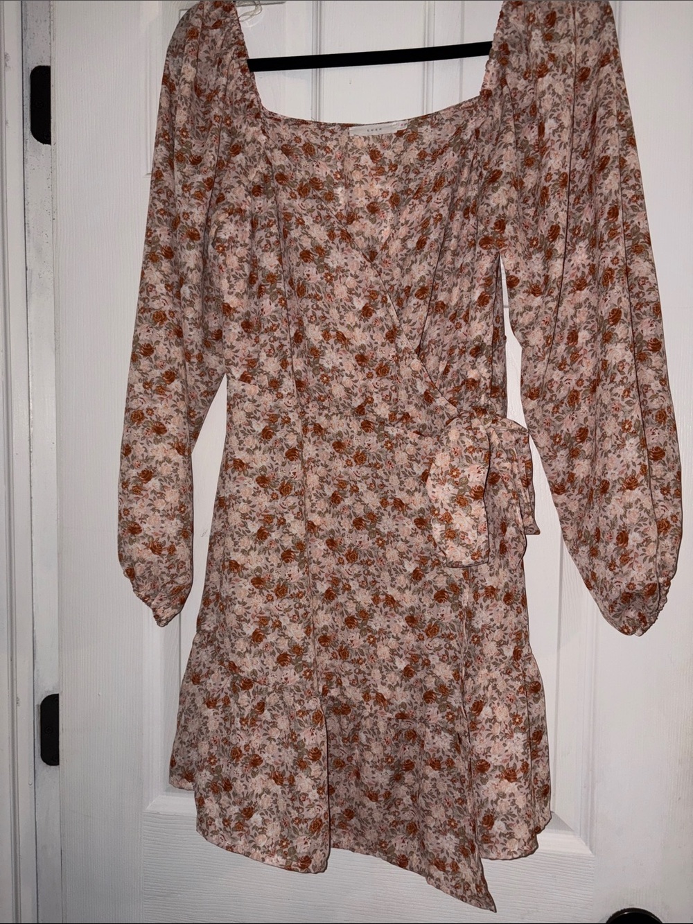 Lush Blush Pink & Rust Floral Long-Sleeve Wrap Dress